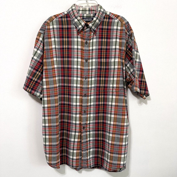 Lands End Mens Short Sleeve Plaid Button Front Shirt L 16-16.5 Pocket Casual - Picture 1 of 10